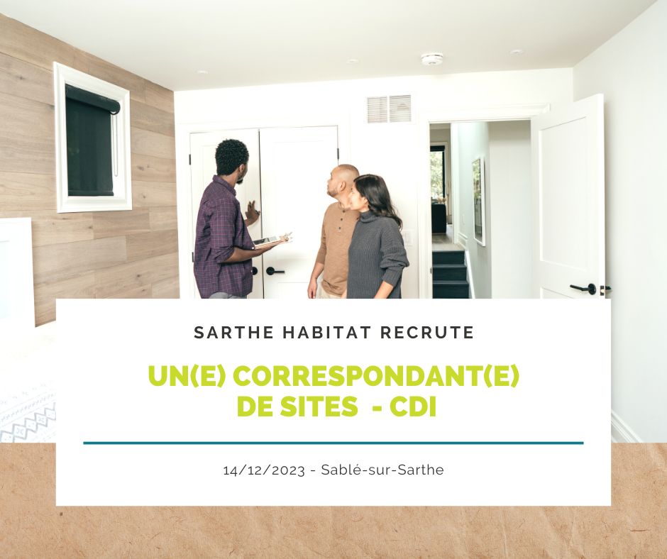 📣 [Recrutement] Sarthe Habitat recrute un(e) Correspondant de sites sur le secteur de Sablé-sur-Sarthe. Poste en CDI à pourvoir dès maintenant.
Retrouvez plus d'informations sur notre page urlz.fr/oURH
N'hésitez pas à partager cette offre !
 #emploi #sarthe