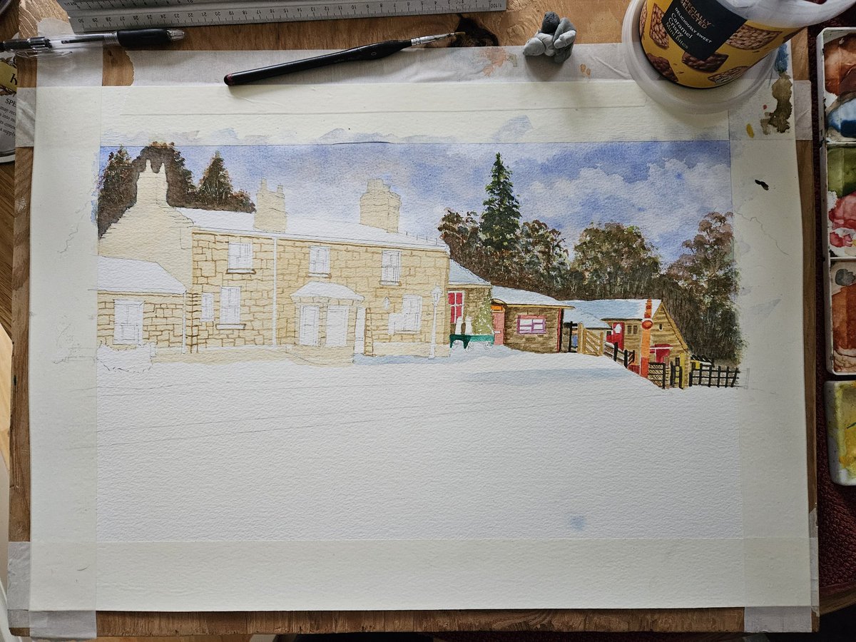 My latest watercolour coming along. Goathland Train Station. 👍❄️🚂🎄🙂
