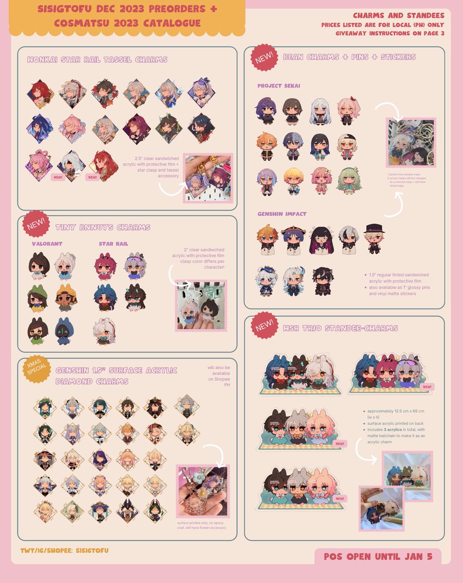 sisigtofu's tweet photo. RTs💕

🌸SHOP PREORDERS + GIVEAWAY 🌸

intl/loc shop open! lots of new stuff from HSR, genshin, kagepro, prsk, val, n more! this will also serve as my cosmatsu catalogue

for the GA, just LIKE + RT this post to join! get a chance to win any of my merch worth 1.5k PHP/40USD

🔗⬇️ https://t.co/rAd0reg4qc