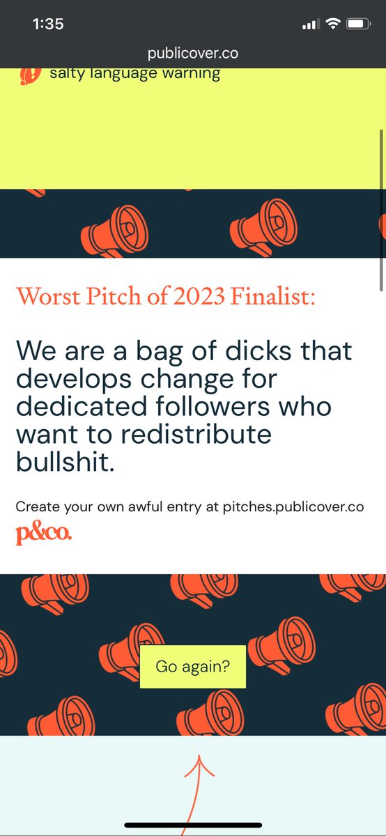 Ok I made something completely stupid and pointless and it is bringing me so much joy - awful pitch generator (and it’s not AI!)

pitches.publicover.co