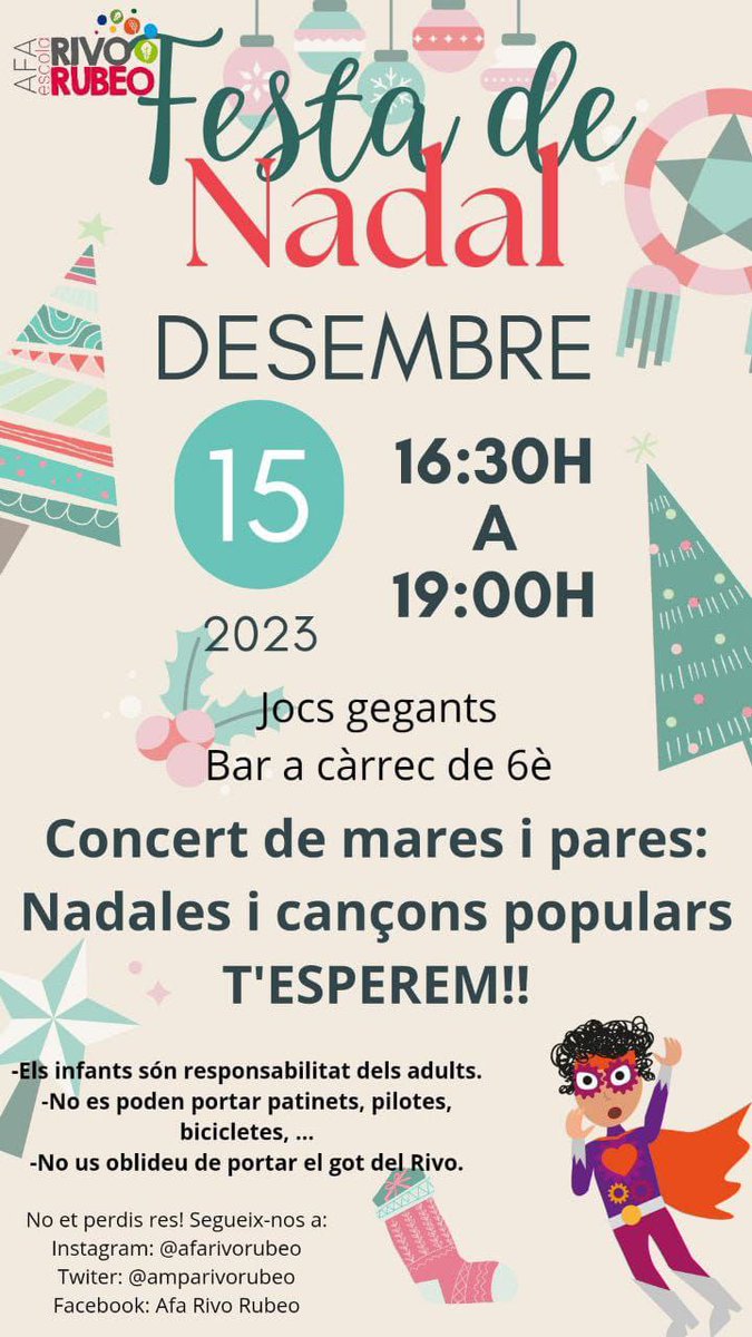 🎉🎉🎉Recordeu!!! Demà us esperem en acabar les classes per desitjar-nos unes bones festes! 🎉🎉🎉
#rubicity