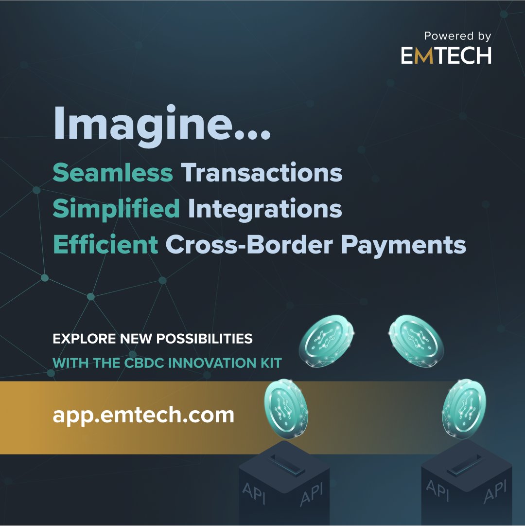 emtech_inc's tweet photo. Fintech Startup CEOs! Imagine seamless transactions, simplified integrations & efficient cross-border payments. Achieve these w/ the EMTECH CBDC Innovation Kit! π
Learn more at https://t.co/J2IqT4lsoC
#CBDCIK #BuiltOnHedera #PoweredbyEMTECH https://t.co/rkK5mCg0ys