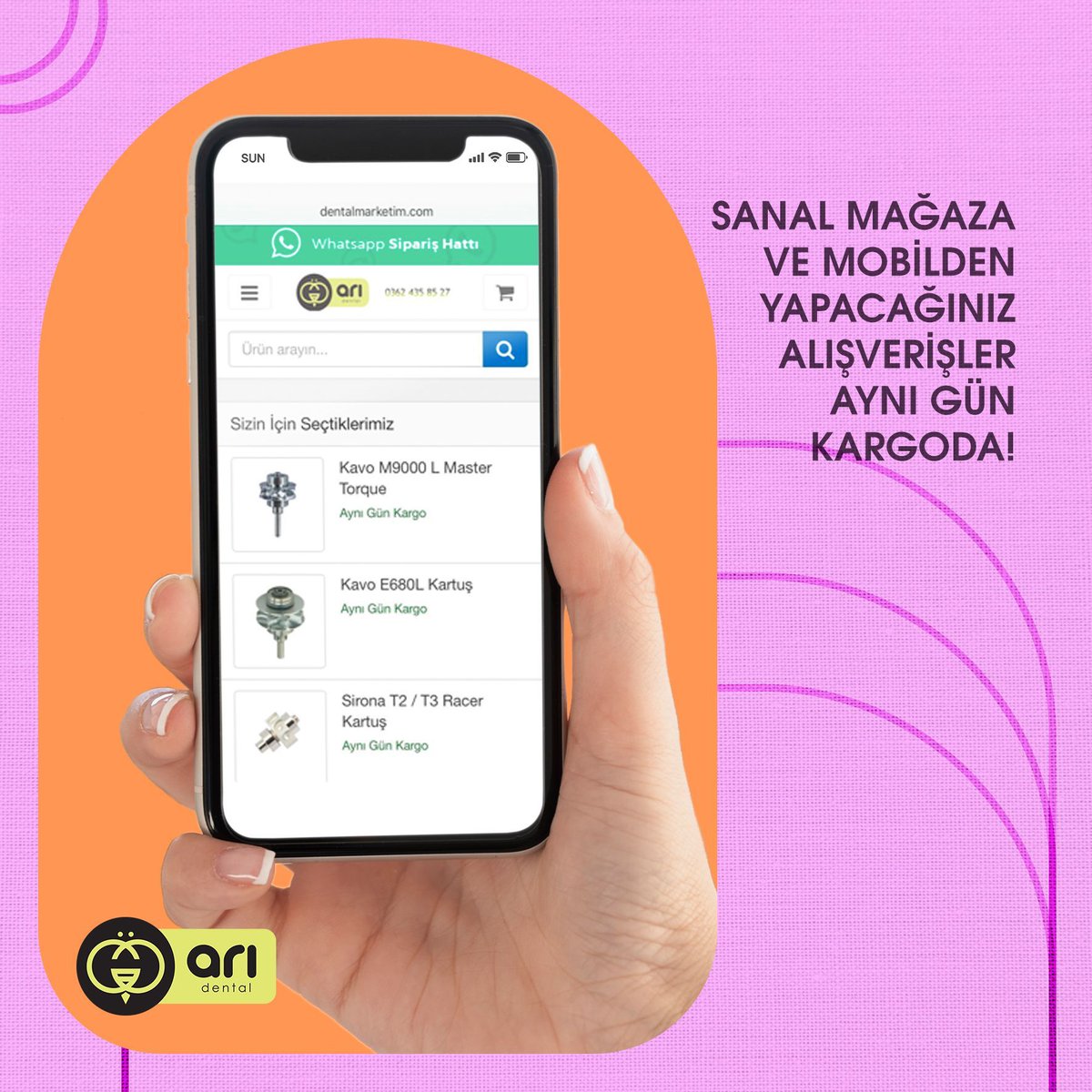 Sanal mağazamız dentalmarketim.com ya da Arı Dental mobil uygulamamız üzerinden yapacağınız tüm alışverişler Türkiye'nin her yerine aynı gün kargoda. Üstelik ücretsiz!

Arı Dental mobil uygulamasını App Store veya Play Store’dan indirebilirsiniz.

#TeknikServis #ArıDental
