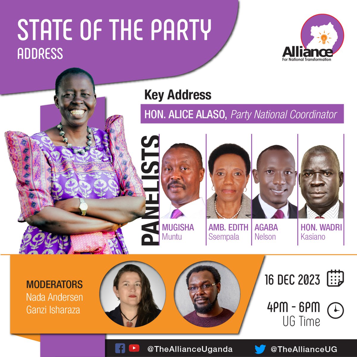 Almost three years ago, @TheAllianceUG was formed. On Saturday 16th, I will join Hon @OfficialAlaso and other party officials in a State of the Party Address to give Ugandans a full account of our activities to date & vision for the future. Join in the discussion if you can.