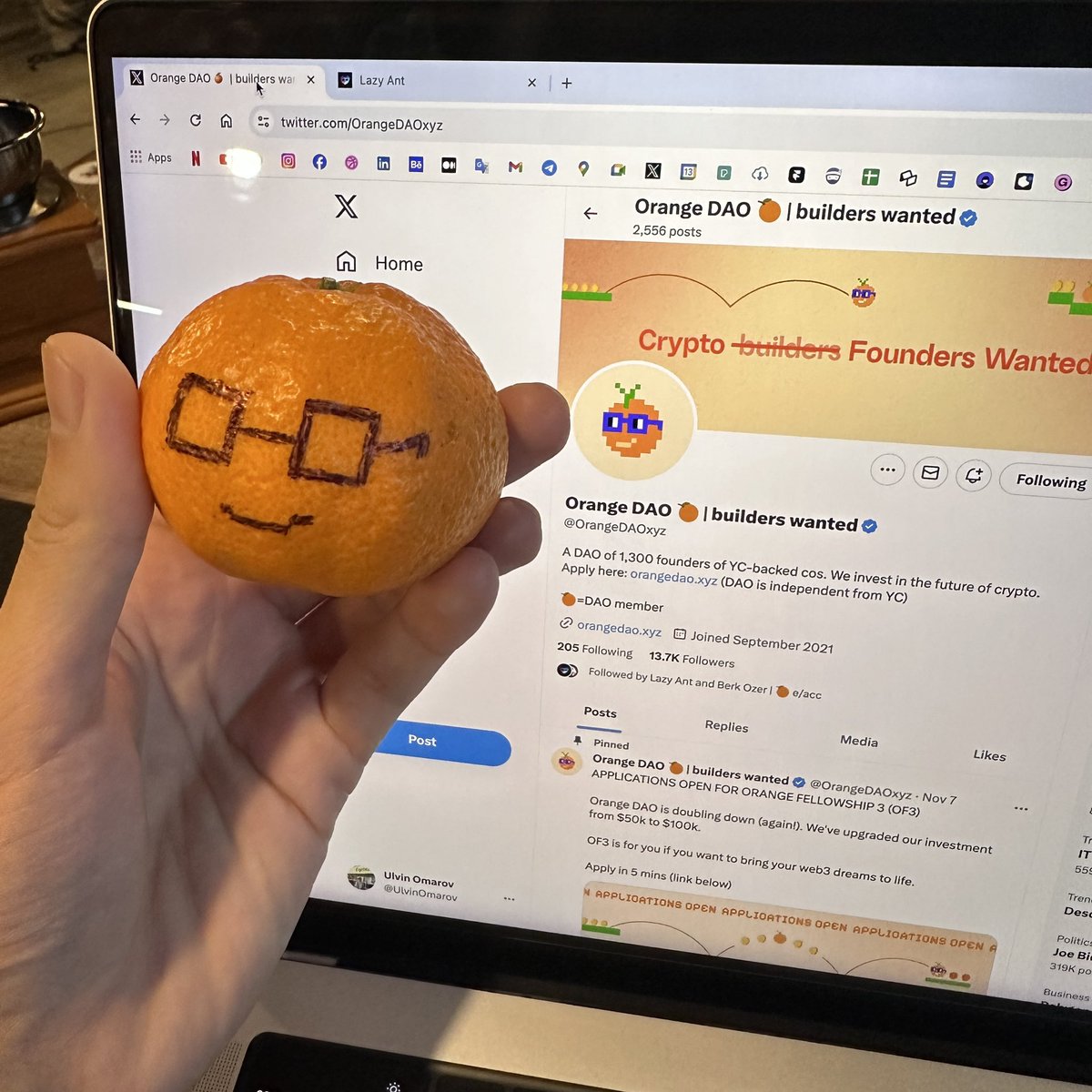 UlvinOmarov's tweet photo. While waiting the application results of OF3 from 🍊@OrangeDAOxyz for @lazyantapp 🐜🤣🤪

#lazyantapp #orangedao #web3communitybuilder https://t.co/A36smi11rQ