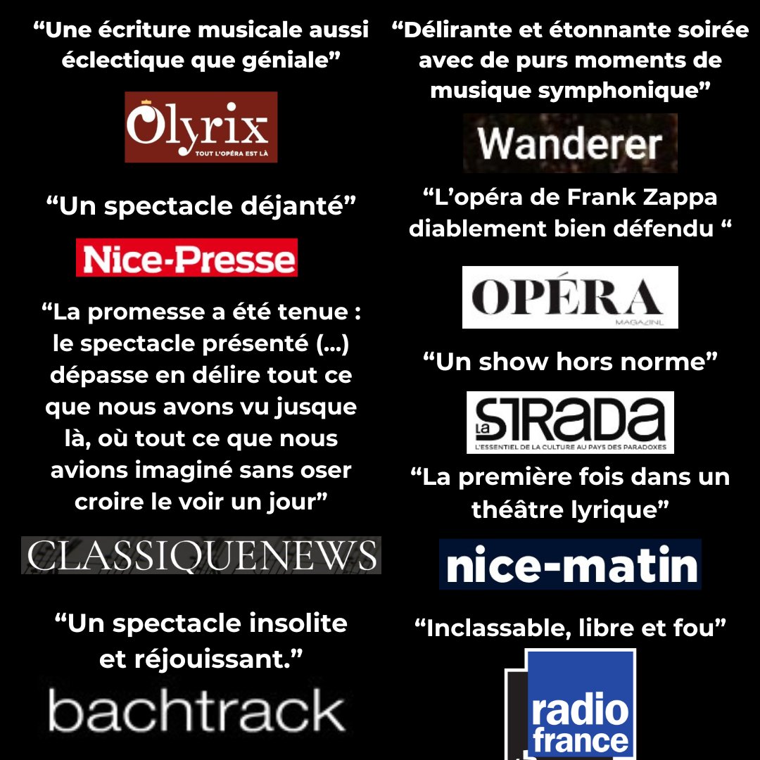 [REVUE DE PRESSE] Un tour de force audacieux pour "200 Motels" de #frankzappa qui a captivé la presse en ce mois de décembre ! 🗞

A l'Opéra de Nice, tout le monde s'y retrouve ! 🎶
<a href="/BertrandRossi06/">Rossi Bertrand</a> <a href="/VilledeNice/">Ville de Nice</a>