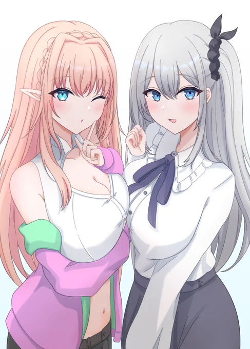 むにこ()さんのところのありなちゃんとうちの子のイラスト描きました!久々のコラボイラスト!! 