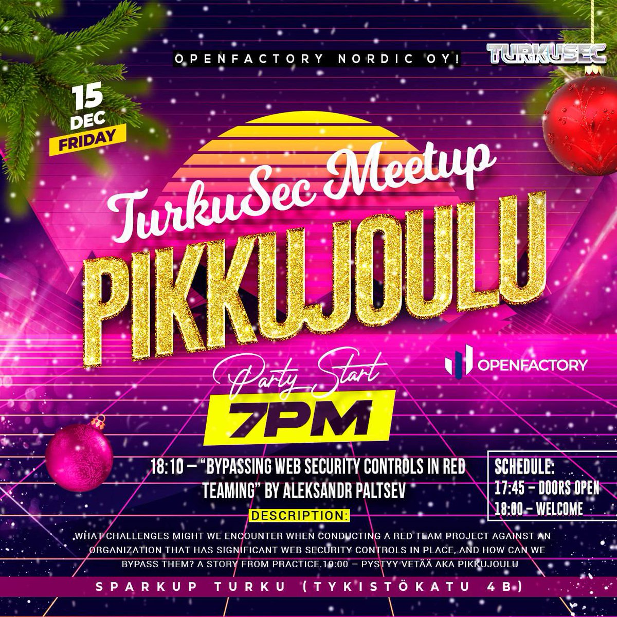 Tomorrow is TurkuSec December Meetup + Pikkujoulu! More info: turkusec.fi/turkusec-decem…