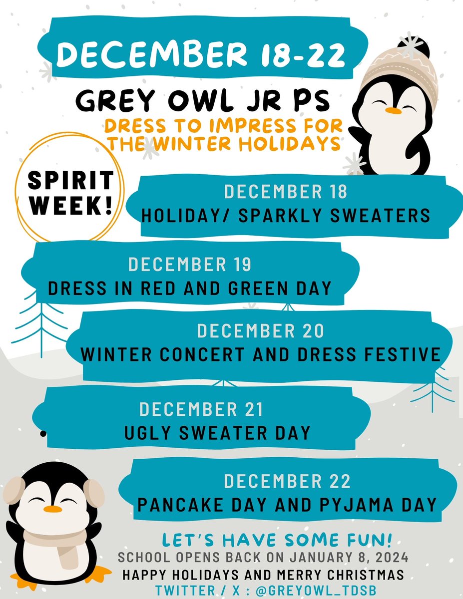 ⭐ NEXT WEEK IS SPIRIT WEEK AT GREY OWL JR PS <a href="/tdsb/">Toronto District School Board</a>  ⭐