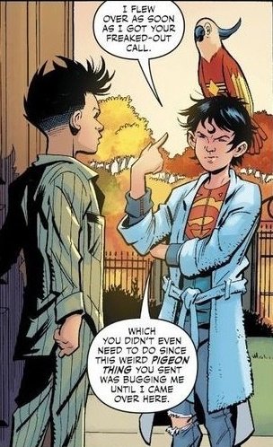 DamianOfGotham's tweet image. Only Jon could show up in his superboy suit + pyjamas right in front of the Wayne Manor