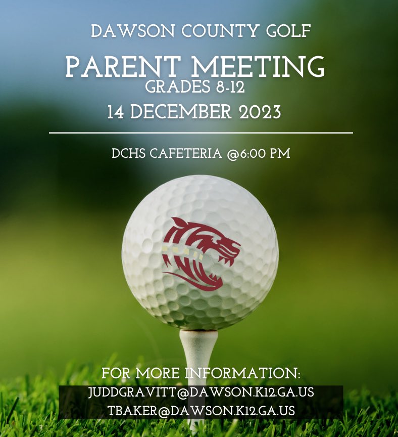 Reminder- we are holding a parent meeting tonight for prospective DCHS golfers. If you are unable to attend, please send your contact information to Coach Baker or Coach Gravitt at the HS.