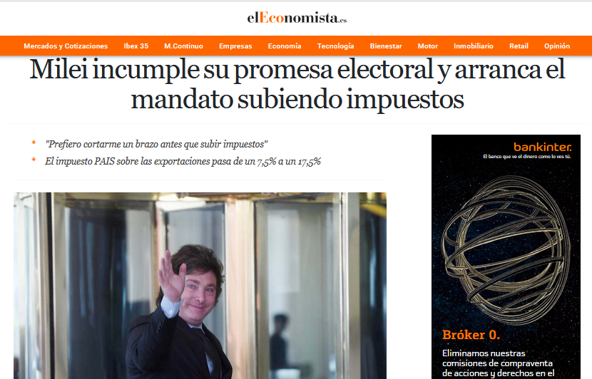 EconoCabreado's tweet photo. Milei en campaña: "Prefiero cortarme un brazo antes que subir impuestos".

Milei en el Gobierno👇 https://t.co/yNrS3smf7V