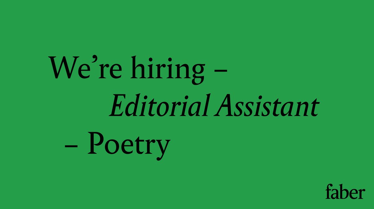 Faber is looking for a highly organised Editorial Assistant with excellent written and verbal communication skills and a keen interest in contemporary poetry and literature to join the Poetry Department. Apply by 9 January 2024. faber.co.uk/careers/editor…