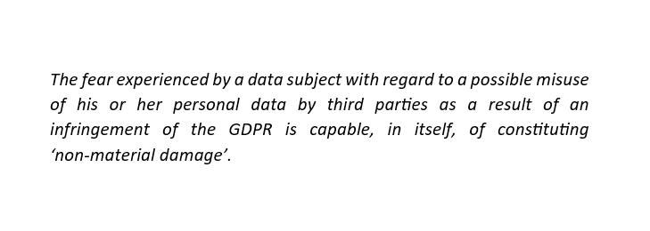 Very important clarification by @EUCourtPress today on #GDPR damages: The fear of possible misuse already constitutes a 'non-material damage'. curia.europa.eu/jcms/upload/do…