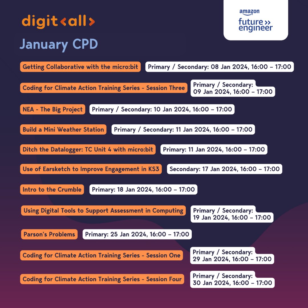 🗓️ Don't forget to plan your January CPD now to avoid any last minute preparations in the new year. 

Whether you're a primary or secondary teacher, we've got you covered:
🔗 Primary CPD: digitall.charity/professional-d…
🔗 Secondary CPD: digitall.charity/professional-d…

#NewYearNewSkills