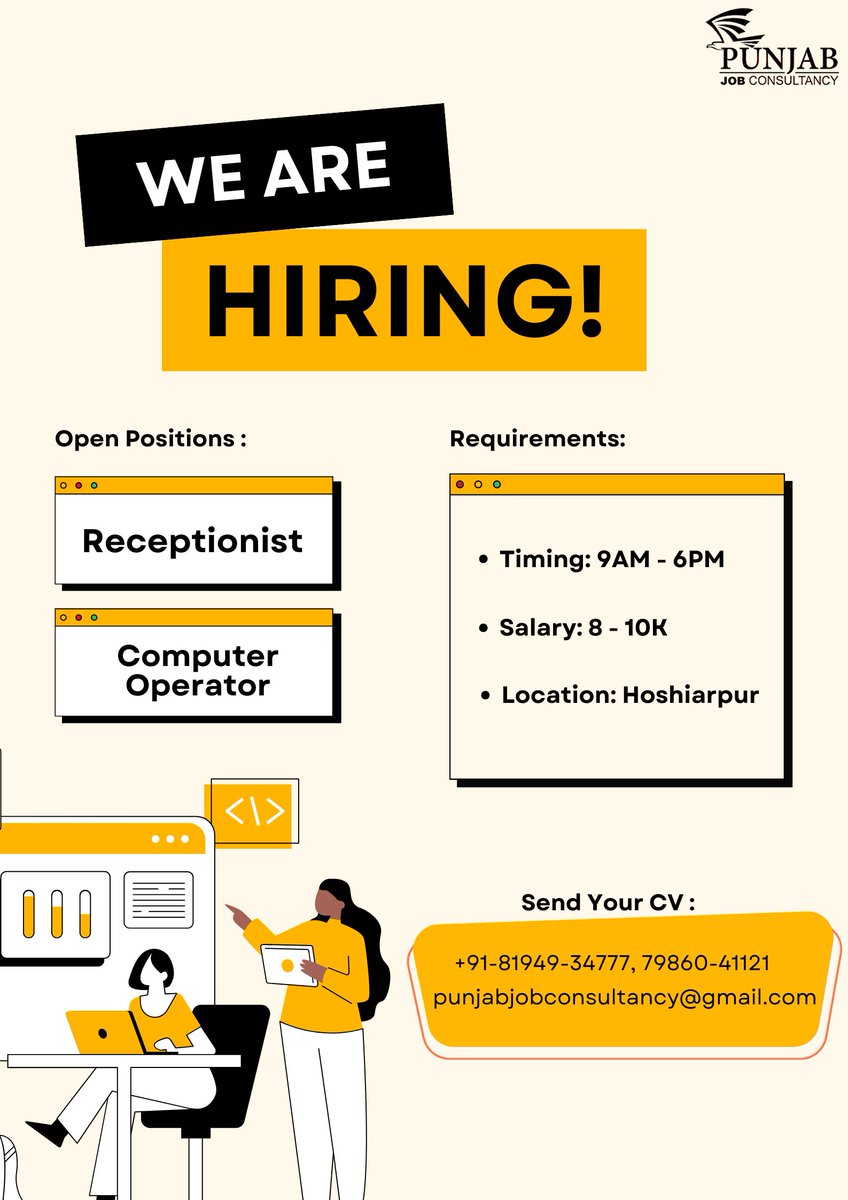 KomalTh02528362's tweet photo. 👀  We're Looking for a #Receptionist
📲  Contact Us: 81949-34777, 79860-41121
Share your CV: punjabjobconsultancy@gmail.com
#Receptionist #Computer #JobinHoshiarpur #HoshiarpurJobs #PunjabJobs https://t.co/s1N5DjajH1