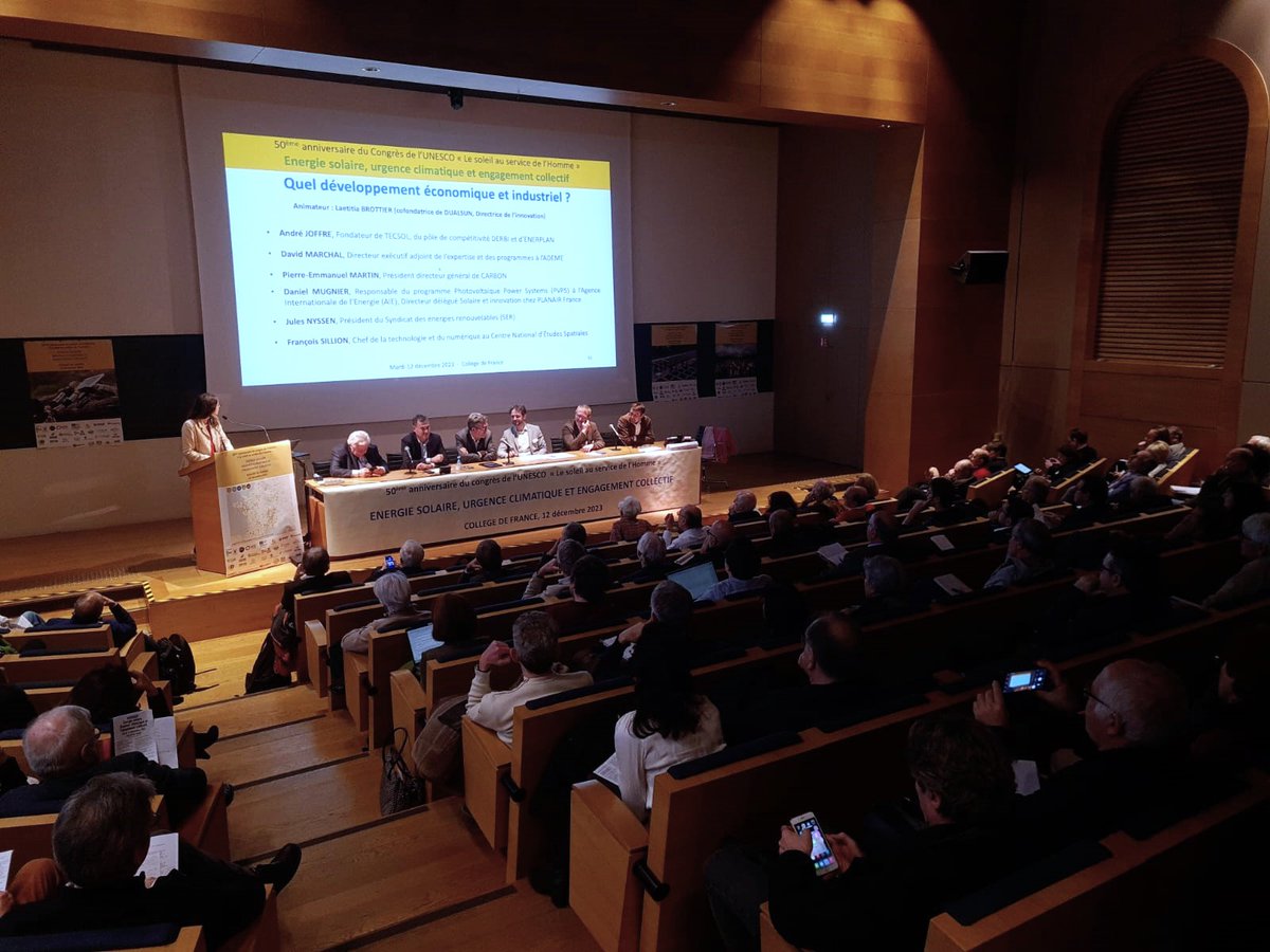 carbon_PV's tweet photo. Le président de CARBON a eu le plaisir de participer mardi à une table ronde à l'occasion de la journée d'études intitulée "Energie solaire, Urgence Climatique et Engagement Collectif". Elle commémorait le 50e anniversaire du Congrès de l'UNESCO "Le soleil au service de l'Homme". https://t.co/xCZ4k5Xqbw
