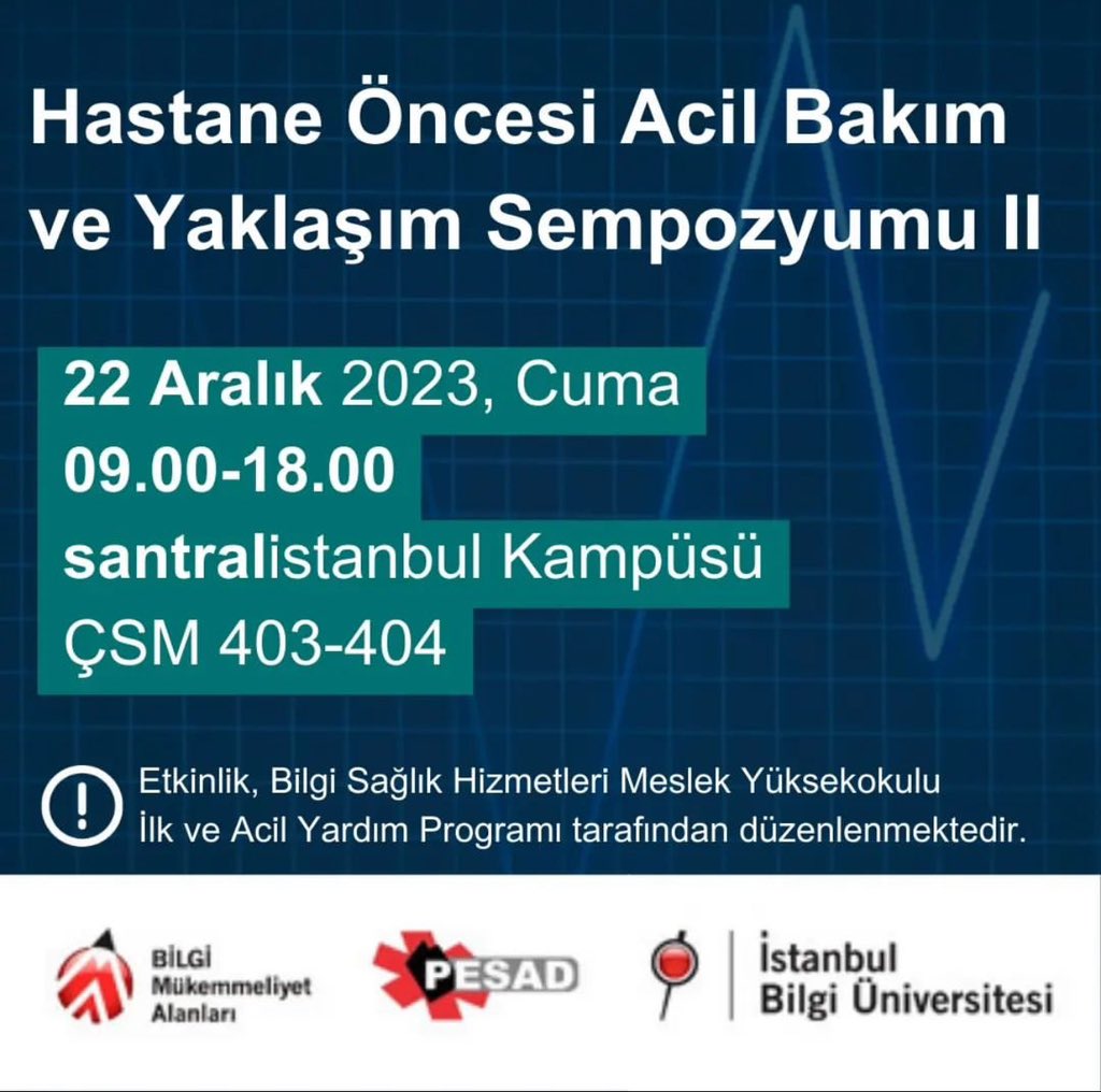 pesadtr's tweet photo. 22 Aralık Paramedik’ler gününde Bilgi Üniversitesi ile birlikte düzenlediğimiz “Hastane Öncesi Acil Bakım ve Yaklaşım Sempozyumu II” etkinliğinde buluşalım 🚑 https://t.co/yQ405OvfmB