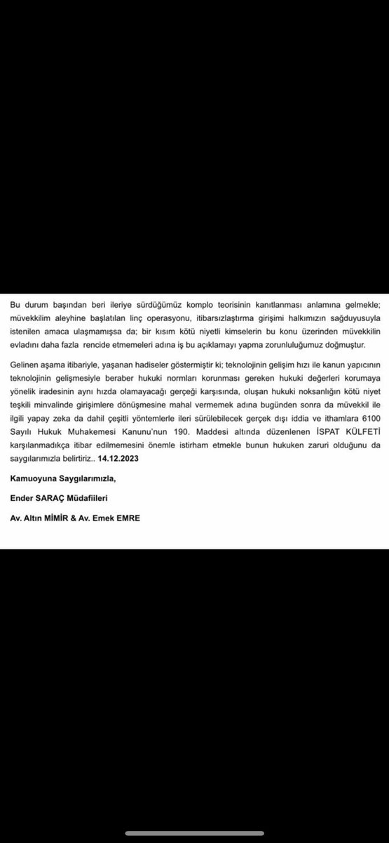 Hakkımda yapılan mide bulandırıcı iddiaların iftira olduğu her türlü şüpheden ari şekilde kanıtlanmıştır #basınbülteni’ni okuyunuz.