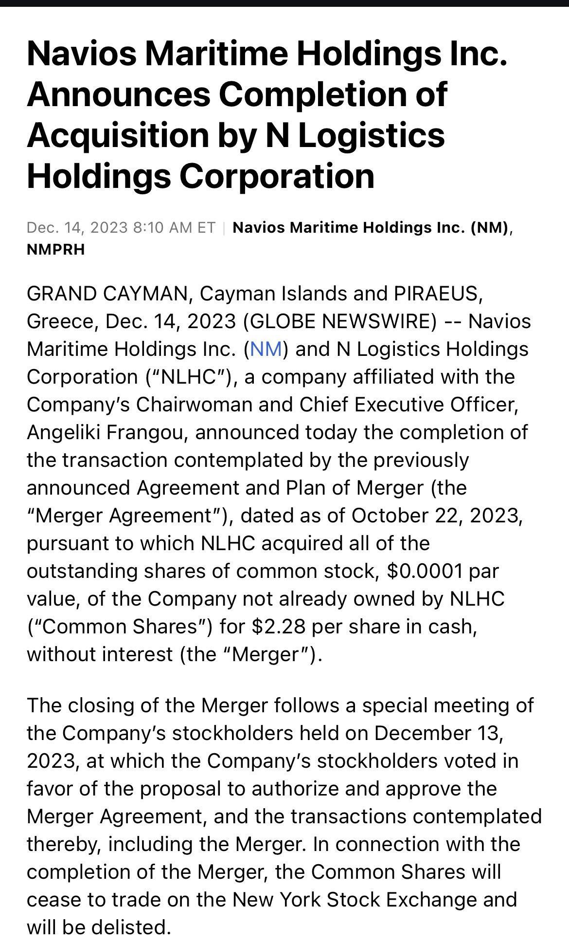 Chris Shipping 🚢🚢 on X: $NM AFs take private acquisition of NM closed  today. Great news for $NMM as the $NM overhang is gone and now AFs equity  stake in $NMM is