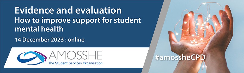 We're so excited to have you with us for today's webinar 'Evidence and evaluation: how to improve student mental health', in partnership w/ @taso_he 💻Haven't signed up yet?amosshe.org.uk/event-5500564 ⏳Grab your drink of choice, settle in, and let's meet in 20 minutes. #amossheCPD