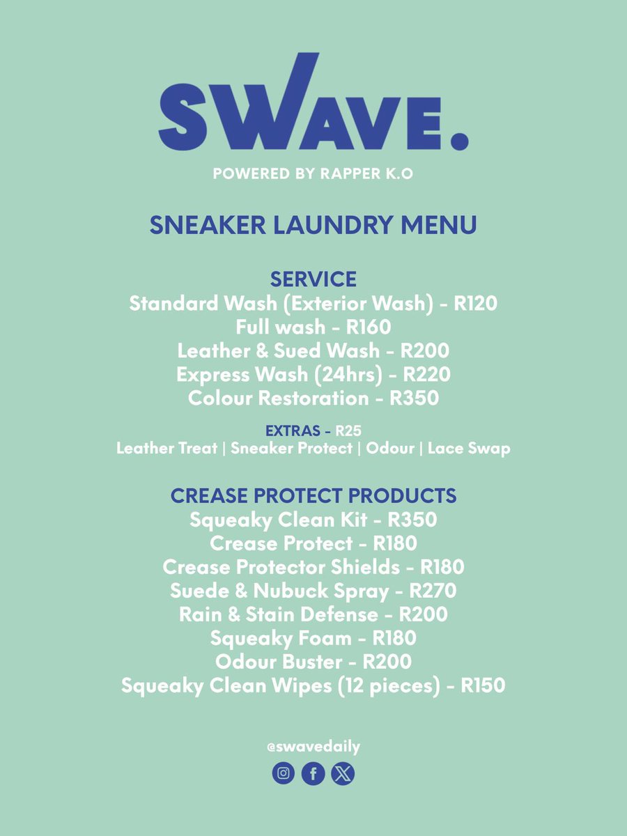 SWavestore's tweet photo. Come to SWave for all our Sneaker Care services and products 🧼🧽 . Swipe left to see prices and disclaimer. 

#SeeUsAboutIt https://t.co/ui682WPs6R