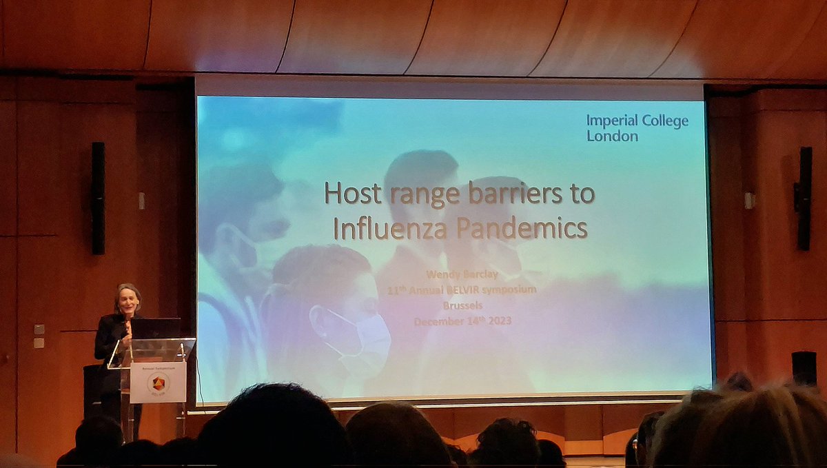 BelgianVirology's tweet photo. Our first keynote speaker, @wendybarclay11 from Imperial College London, gave a very interesting talk on different host range barriers to influenza virus pandemics! #BELVIR2023 https://t.co/6CWDnjX90H