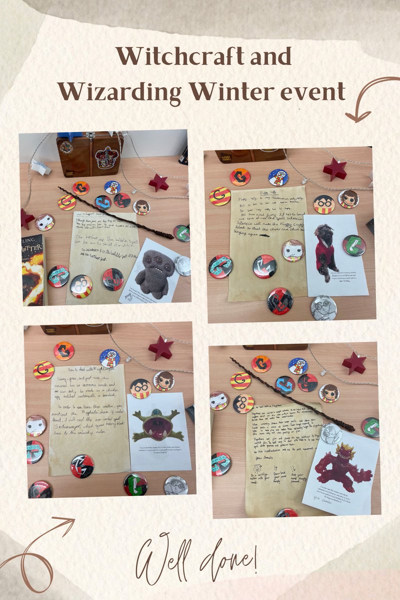 We had wonderful time at our Witchcraft and Wizarding winter event!

The children created magical spells to defeat mythical beasts with their custom-made wands. As well as designing badges to take home! They all looked fantastic you can see them below.
#wgclibrary #childrensevent