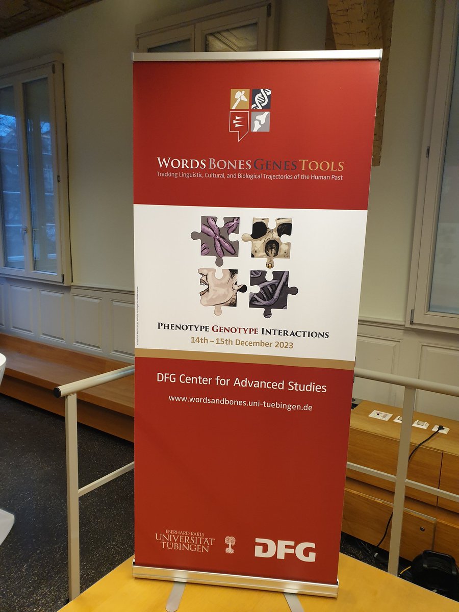 The symposium of the DFG Center for Advanced Studies "Words, Bones, Genes, Tools" just started! 🤩 The vice dean Prof. Dr. Fortágh and organizers opened the symposium! <a href="/dfg_public/">DFG public | @dfg_public@wisskomm.social</a> <a href="/uni_tue/">Universität Tübingen</a>
We are very excited about the amazing lineup of speakers! 
Logo design by <a href="/Sahelanthrope/">William D. Snyder</a> 🙌