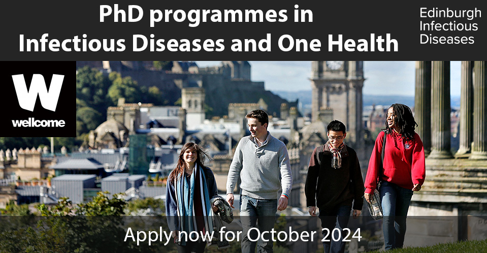 Edinburgh Infectious Diseases (@edin_eid) on Twitter photo Not long to go now!!
Applications for the <a href="/wellcometrust/">Wellcome</a> PhD programmes in Hosts, Pathogens and Global Health, and One Health Models of Disease close on 11 and 16 January 2024.
More details: ed.ac.uk/edinburgh-infe…
<a href="/SBSatEd/">Biological Sciences | University of Edinburgh</a> <a href="/roslininstitute/">The Roslin Institute</a> <a href="/EdinburghUni/">The University of Edinburgh</a> Not long to go now!!
Applications for the <a href="/wellcometrust/">Wellcome</a> PhD programmes in Hosts, Pathogens and Global Health, and One Health Models of Disease close on 11 and 16 January 2024.
More details: ed.ac.uk/edinburgh-infe…
<a href="/SBSatEd/">Biological Sciences | University of Edinburgh</a> <a href="/roslininstitute/">The Roslin Institute</a> <a href="/EdinburghUni/">The University of Edinburgh</a>