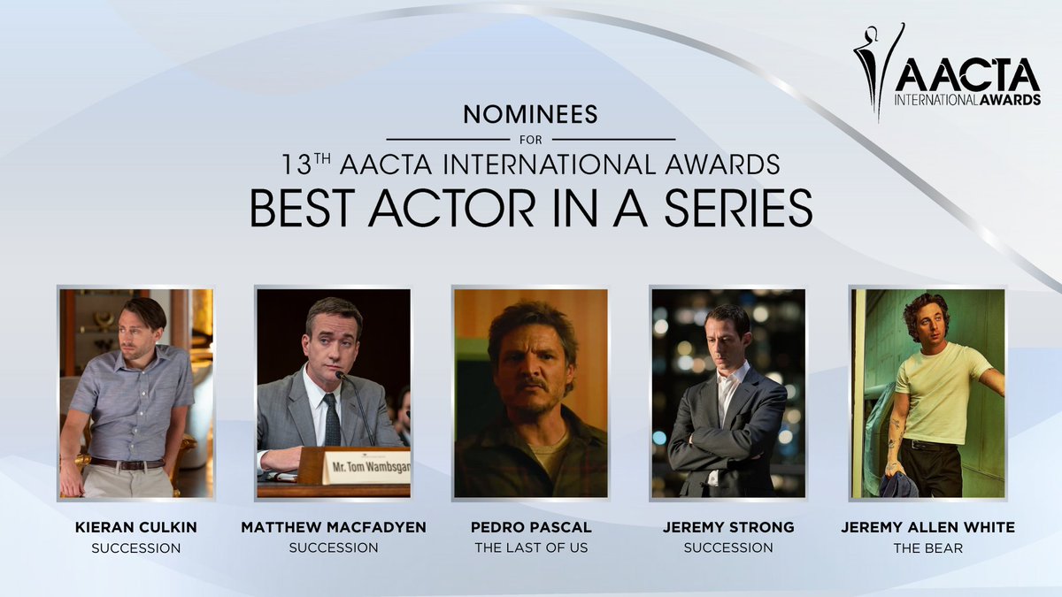 Presenting the 13th AACTA International Award nominees for Best Actor in a Series - KIERAN CULKIN - MATTHEW MACFADYEN - PEDRO PASCAL - JEREMY STRONG - JEREMY ALLEN WHITE Full nominees at the link in our bio 🎬