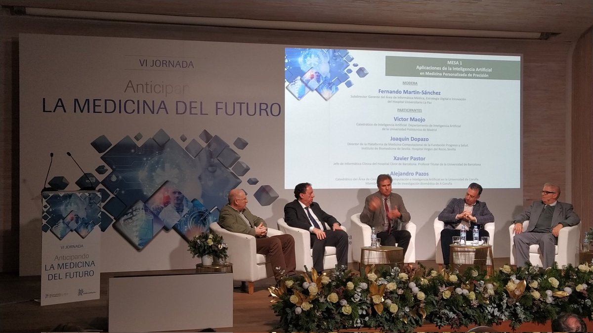 josemiguelcacho's tweet photo. Extraordinaria mesa sobre Aplicaciones de la Inteligencia Artificial en Medicina de Precisión con @fermarsan, @xdopazo,  @VictorMaojo, Xavier Pastor y Alejandro Pazos en #AnticipandoelFuturo de @InstitutoRoche https://t.co/aPAqsa5k85