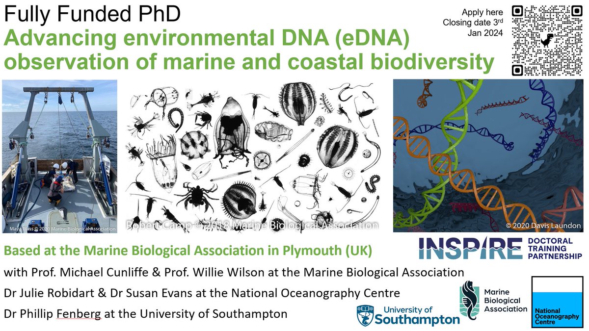 Less than 1 month left to apply for the funded INSPIRE #PhD Advancing eDNA observation of marine and coastal biodiversity with me & @coccolithovirus @thembauk, @microbidart & @SusanKEvans @NOCnews & Phil Fenberg @OceanEarthUoS Deadline 3rd Jan @OBON_Ocean southampton.ac.uk/study/postgrad…