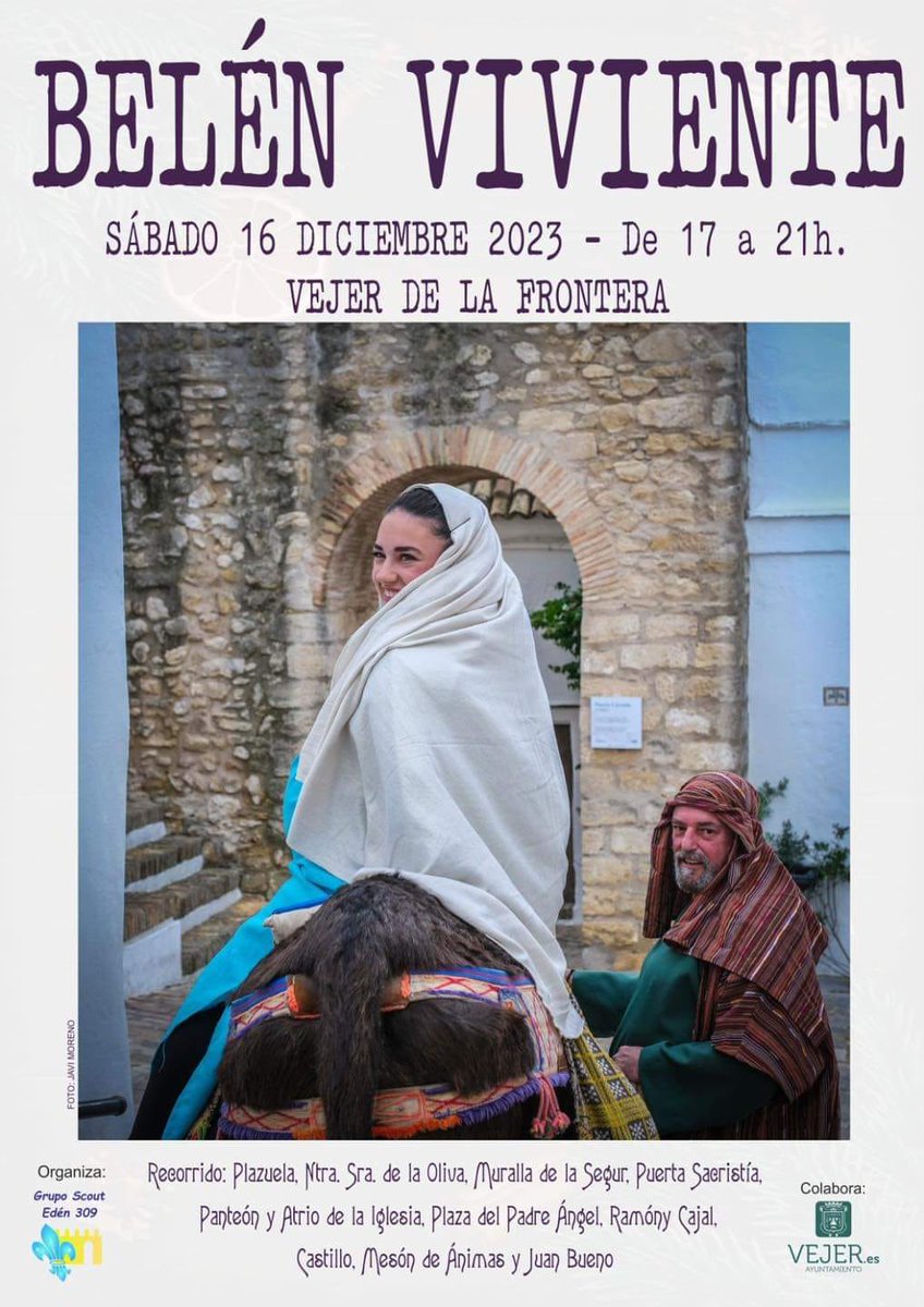 El próximo sábado 16 de diciembre, en el casco antiguo de Vejer, el grupo Scout Eden 309 volverá a representar escenas del Nacimiento de Jesús en el Belén Viviente. ¡Os esperamos!
<a href="/LosPueblosmbe/">Pueblos más bonitos</a>  <a href="/CadizTurismo/">Turismo de la provincia de Cádiz</a>