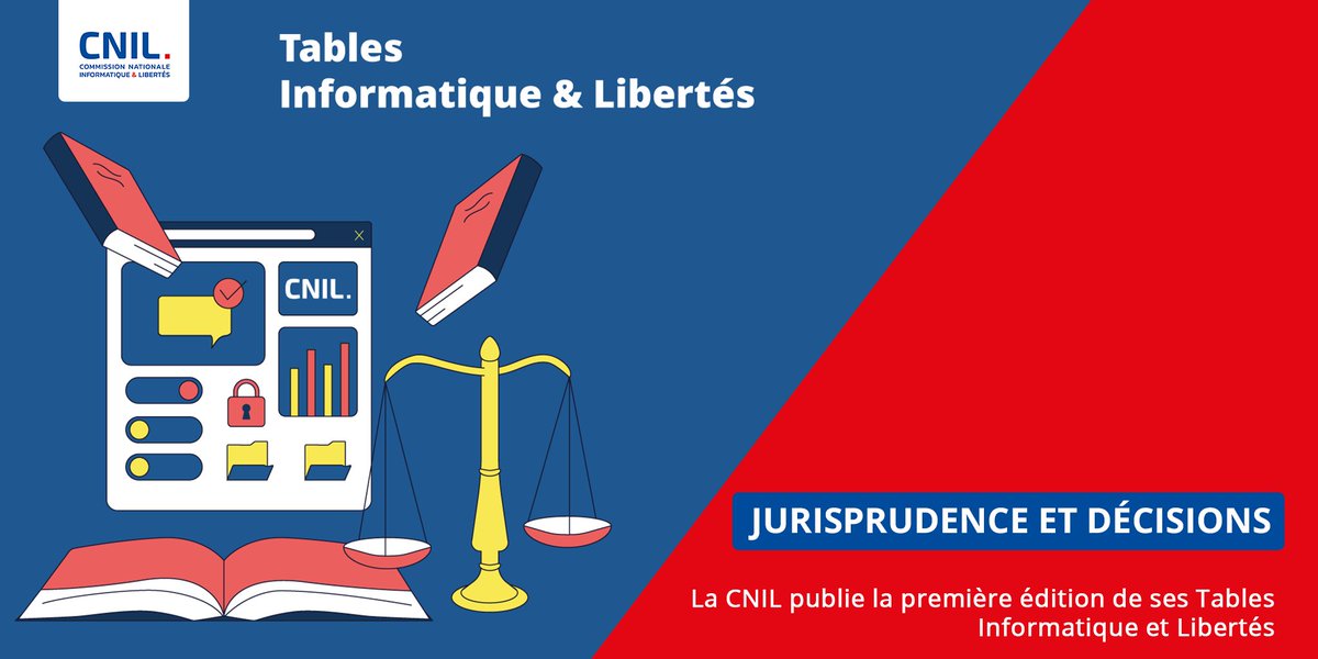 📕⚖ La CNIL publie la première édition de ses Tables #Informatiqueetlibertés qui rassemble l’essentiel de la #jurisprudence et des décisions pertinentes en matière de protection des #donnéespersonnelles 👉cnil.fr/fr/tables-info…
