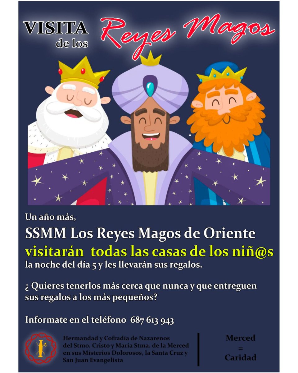 👑👑👑 VISITA DE LOS REYES MAGOS 👑👑👑

Como cada año, los Reyes Magos  visitarán las casas de los niños y niñas en la noche del 5 de enero.

¿Quieres tenerlos más cerca que nunca y que entreguen personalmente sus regalos a los más pequeños?

➡️ 687 61 39 43

#JuevesDeMerced