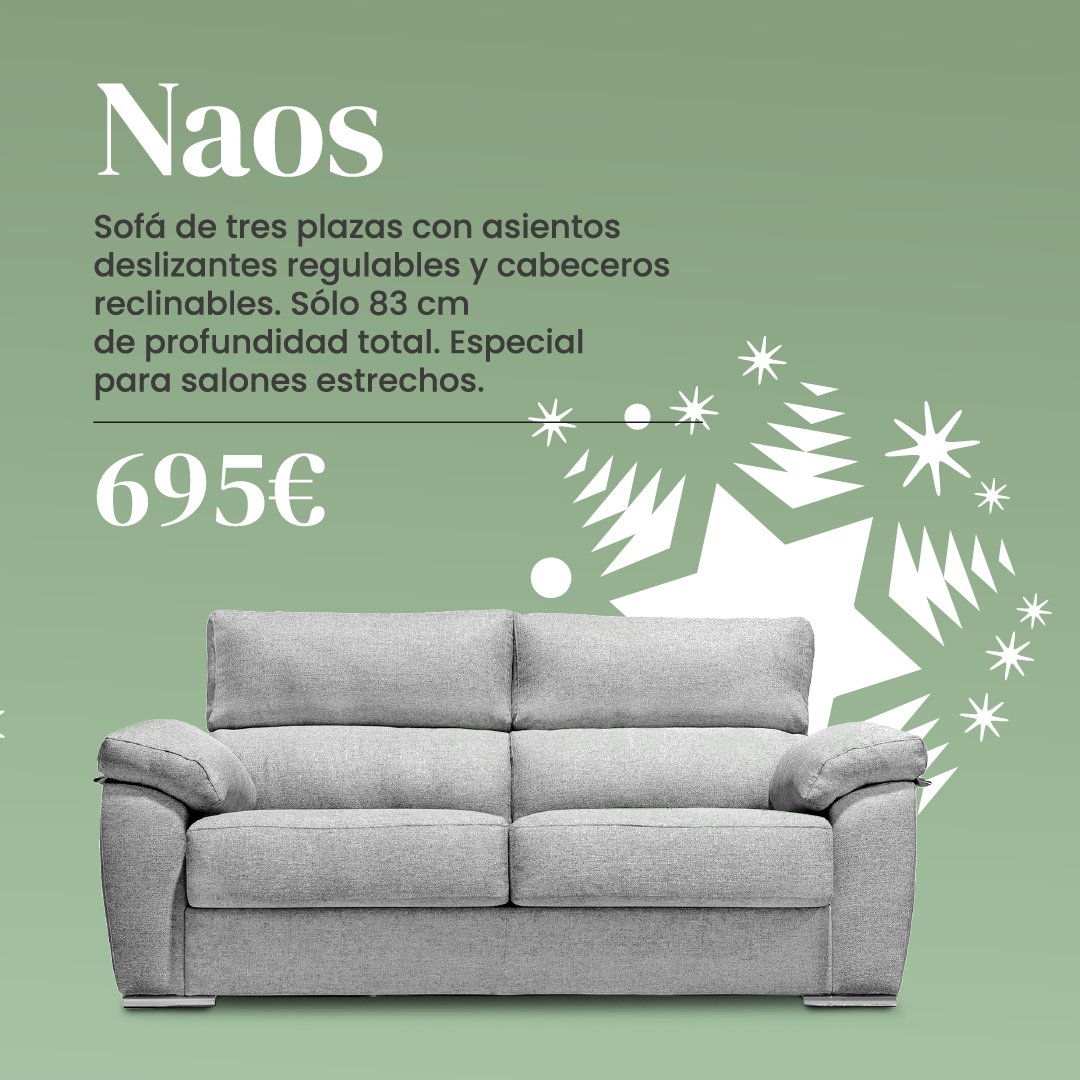 OKSofas_es's tweet image. 🎄 Modelo NAOS, sofá de tres plazas con asientos deslizantes regulables y cabeceros reclinables. Sólo 83cm de profundidad total, especial para salones estrechos.
 
 ❄️Por tan solo 695€
 
 ¡Te esperamos en nuestras tiendas! 👉oksofas.es/buscador-de-ti…
 #EstoyOK #navidad