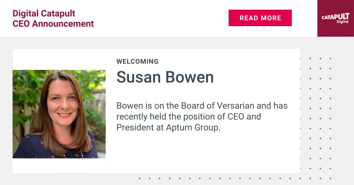 DigiCatapult's tweet photo. ...🥁Digital Catapult is excited to announce our new CEO.

@SusanBowenUK will join our team next year to further the accelerated adoption of advanced digital technology across the UK economy. 🚀

➡️ Find out more: https://t.co/IkDepB7K1m https://t.co/65eXVAGQcG