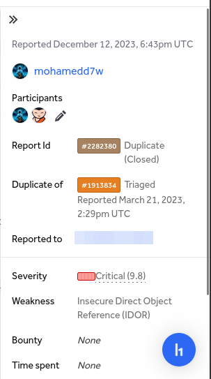 IDOR in Bug bounty program but unfortunately duplicate #bugbounty #penetrationtesting #report #Bugcrowed #hackerone #hacking #security #ethicalhacking #informationsecurity #cyber #bughunting #infosec #cyberattack #cybersecurity