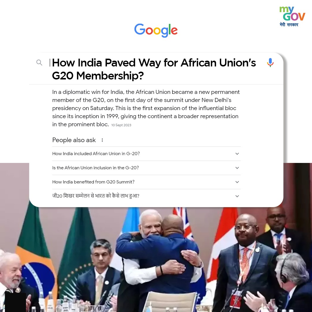 mygovindia's tweet image. How India Paved Way for African Union's G20 Membership?

#GoogleIt
#NewIndia
#IndiaSearches