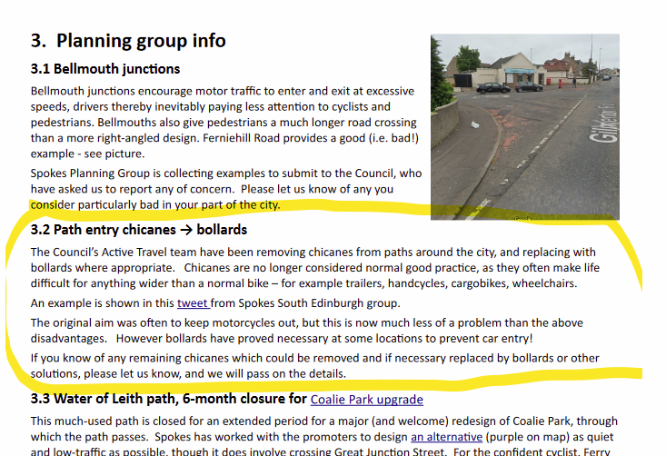 @hank_chief @WorldBollard @Mr_Mark_Brown @EuanHyslop @edjthornley @mummycycle @acsedinburgh @LivingStreetsEd @CyclingEdin @CGCorstorphine @CorstorphineCC #chicane-->#bollard 👍We are told this is now happening across the city 🙋‍♀️If you know of others that need changed, let us know (with picture) and we will pass it on - and/or use your councillors like @hank_chief etc did here [text attached is from Spokes members' circular]