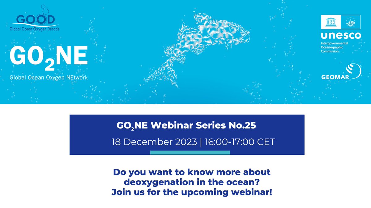 Register for the next #GO2NE webinar on #ocean #deoxygenation, here - bit.ly/3TGQ2Gv on 18 December at 16:00 CET Moderator: @CarolineSlomp Speakers: @RushDarci and @jakoell 📷Previous Webinars bit.ly/3ZxtUPE @IocUnesco, @KIsensee, @AOschlies