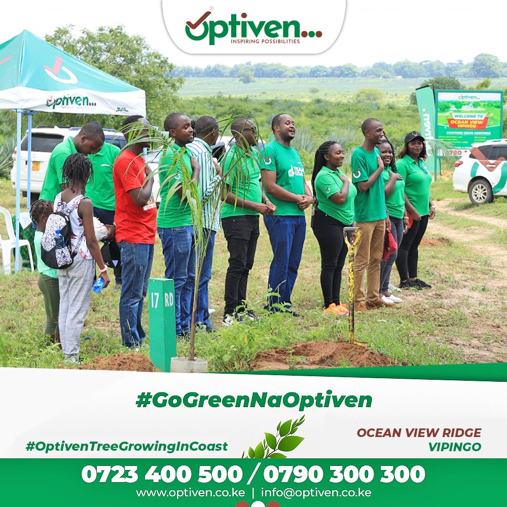 OptivenLimited's tweet photo. Today, we're not just planting trees; we're sowing the seeds of a sustainable future. Join Optiven in transforming Ocean View Ridge, Vipingo, into a green haven. Together, we can make a difference! #GoGreenNaOptiven #OptivenTreeGrowingInCoast https://t.co/PRwA8gqeYP