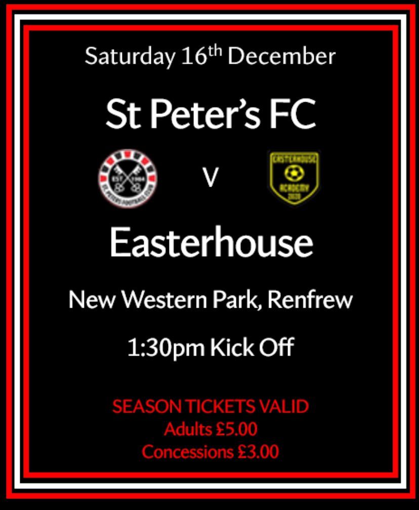 Final home game of 2023!!! Boys are back in action this Saturday at New Western Park, Renfrew as we welcome @EasterhouseFA 🤝 Should be another great advert for the @OfficialWoSFL and would be great to have your support 🇾🇪⚽️