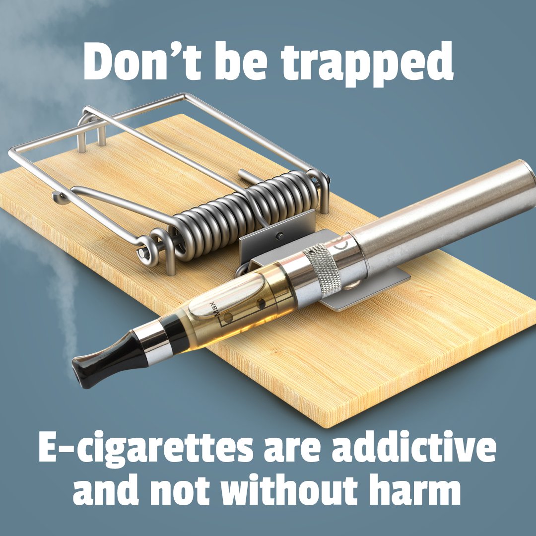 WHO's tweet photo. ⚠️ WARNING ⚠️

E-cigarettes with nicotine are highly addictive &amp; are harmful to health. Some of their toxic substances are known to
🥴 cause cancer
🫁  increase the risk of heart &amp; lung disorders

https://t.co/fFkw3eJTuZ #TobaccoExposed https://t.co/c7yiLNTIBQ