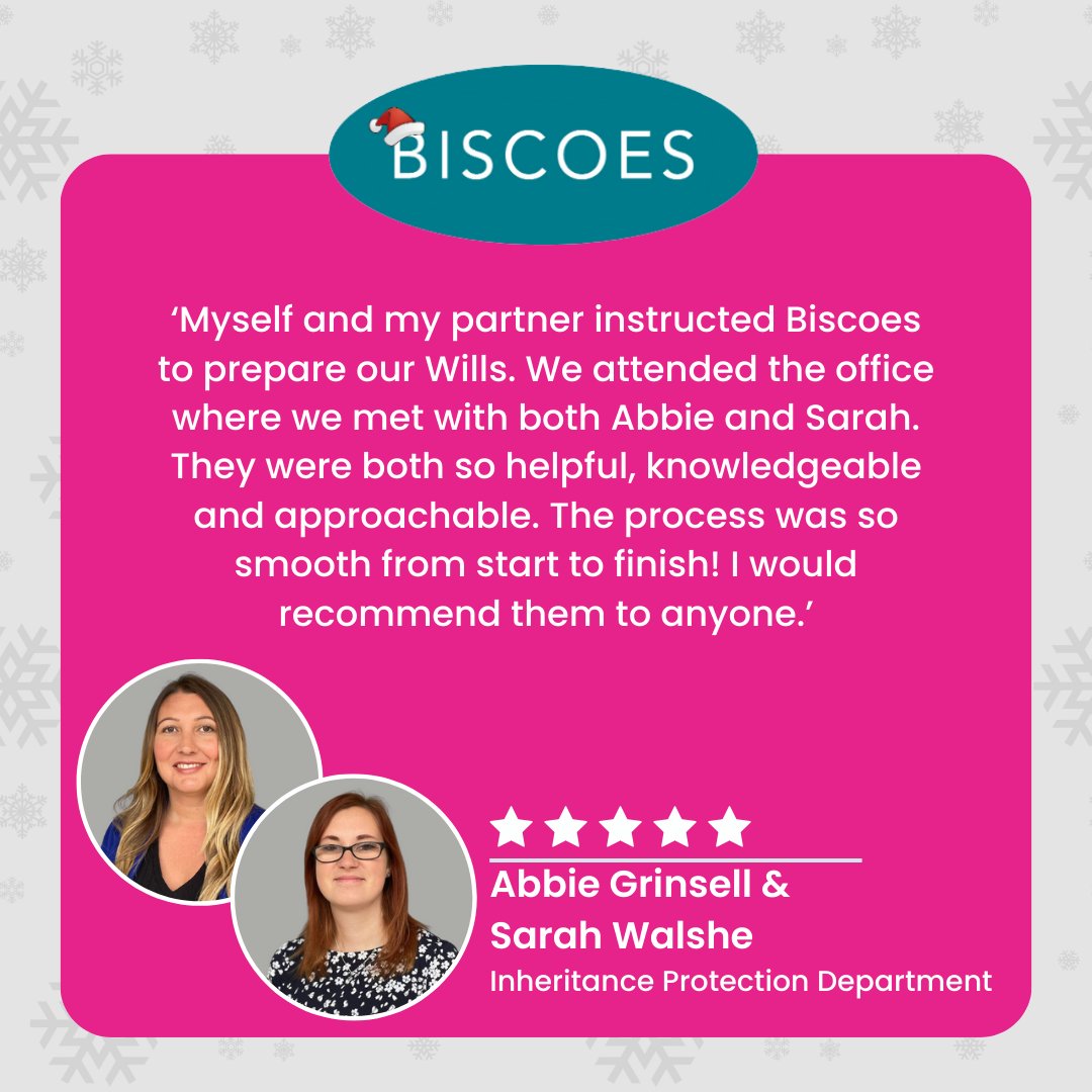 Biscoes's tweet photo. At Biscoes, we pride ourselves on Great Service, Every Client, Every Time! Here's another glowing review for our #InheritanceProtection team. Click here to find out how Abbie and Sarah can help you👉https://t.co/hDSrmJDFxJ https://t.co/iwxSpSlIWL