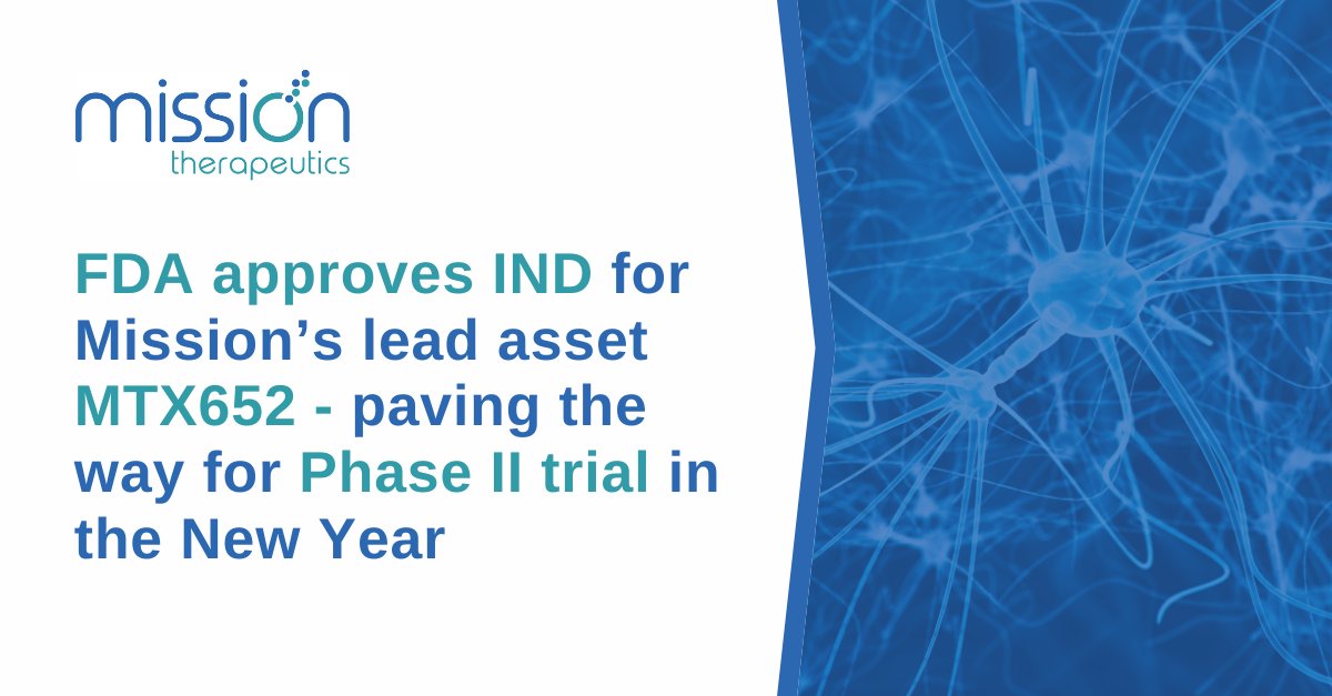 The FDA has just granted IND status for @Missiontherapeu's lead candidate MTX652, so we will be starting a P2 trial in the New Year. We'll be testing it in up to 160 at high risk of acute kidney injury following heart surgery, in N America &amp; Europe. See: bit.ly/4ahY7Hj