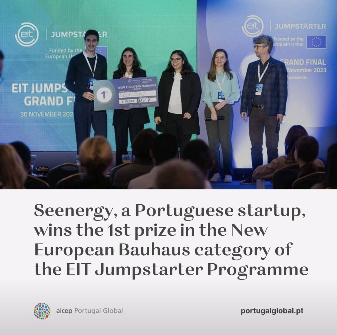 🚀 Very proud of this achievement! We got the 1st prize in the #NewEuropeanBauhaus category of the @EITeu Jumpstarter🏆Kudos to the team!
Learn more: eit.europa.eu/news-events/ne…
#EITJumpstarter #EIT #Sustainability #Innovation @aicep @aicep_sf