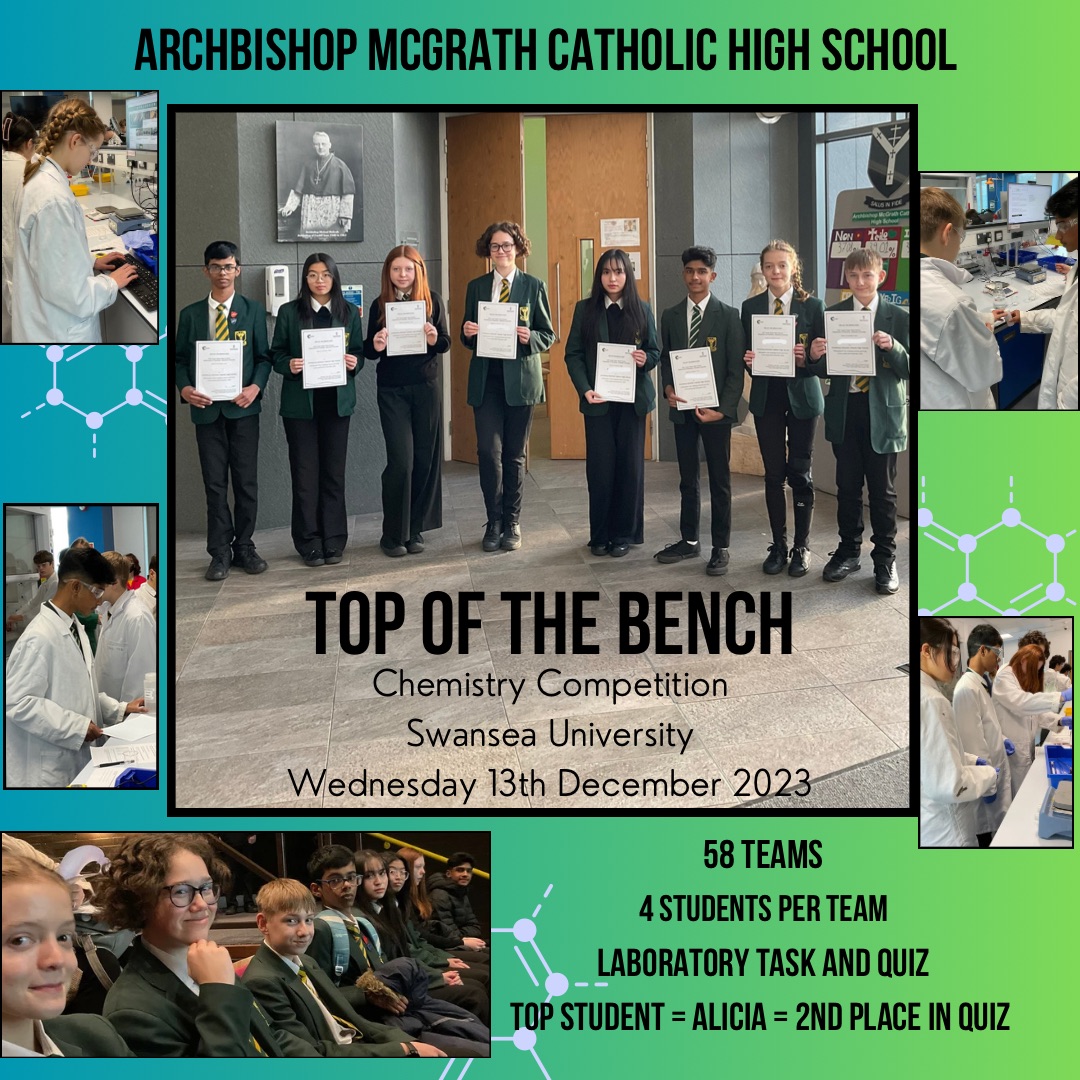ArchbishMcGrath's tweet photo. Congratulations to the Chemistry students who participated in the annual Top of the Bench competition yesterday @SwanseaUni @SwanseaChem. A fantastic day filled with chemical knowledge and laboratory skills. #TeamAMG are proud of you all. https://t.co/APwg98b4sV