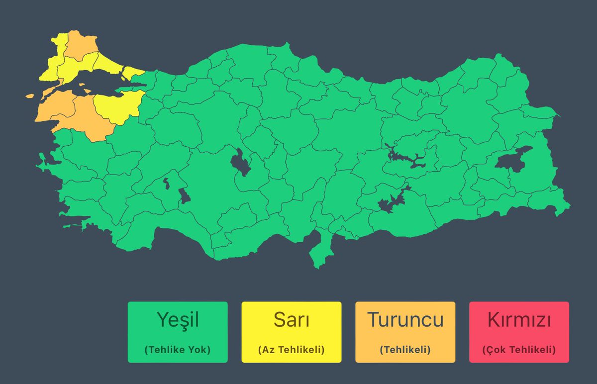 AFADBaskanlik's tweet photo. ⛈️⛈️⛈️

@meteoroloji_twi'den alınan son bilgilere ve yapılan değerlendirmelere göre;

🗓️ 15 Aralık Cuma günü,
⏰ Sabah saatlerinden itibaren;

📍 İstanbul, Tekirdağ ve Çanakkale; öğleden sonra Balıkesir ve Bursa çevrelerinde kuvvetli; Kırklareli'nin kuzeyi, Çanakkale'nin güneyi ve Edremit Körfezi'nde yer yer çok kuvvetli yağış bekleniyor.

⚠️ Vatandaşlarımızın sel, su baskını, ani rüzgar, kısa süreli fırtına, kar yağışı beklenen bölgelerde don olayı ve ulaşımda aksamalar gibi olumsuzluklara karşı dikkatli olmasını önemle hatırlatıyoruz.